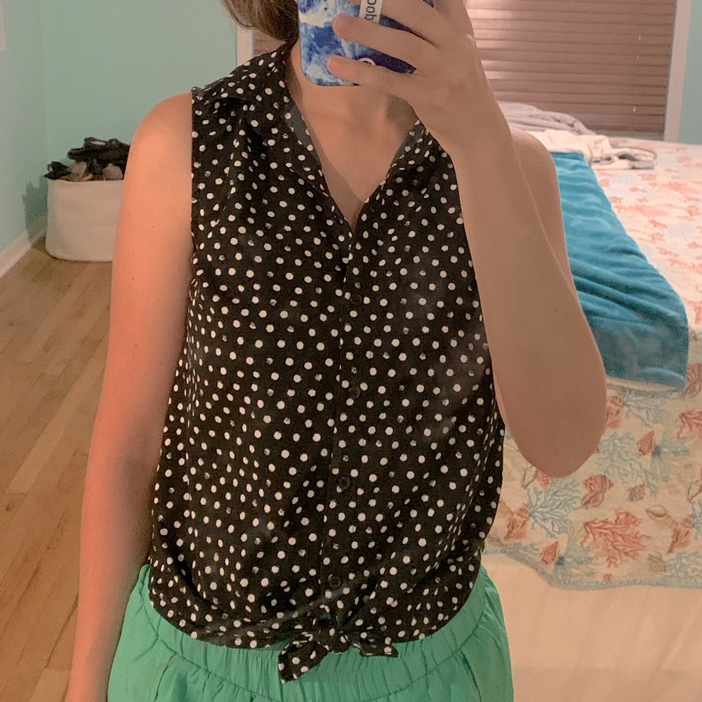 A New Day Polka Dot Button Up Tank